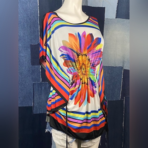 Bold Pretty Little Summer Pool Side Top w/ Elastic Waist Front or Back Tie Sz S - Picture 2 of 6